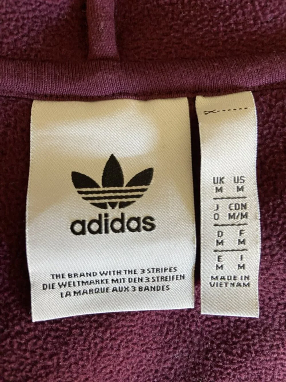 ADIDAS hoodie plush outer size M burgundy